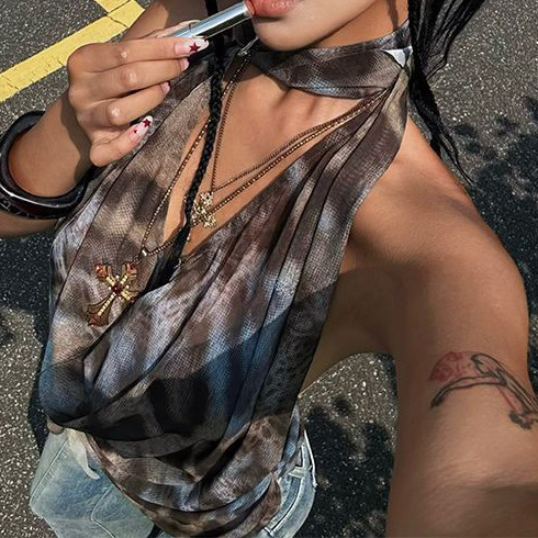 Summer Spicy Girl Style Tie-Dye Leopard Print Halter Neck Camisole for Women, Suitable for Both Inner and Outer Wear, Sleeveless Slim-Fit Design Top