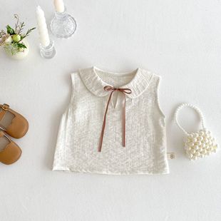 Girls' Solid Color Doll Shirt 2025 New Summer Baby Fashion Sleeveless Vest Children's Korean-style Solid Color Flower Pants