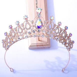 Bridal headdress Korean style new wedding dress bridal crown alloy AB diamond birthday performance ball crown