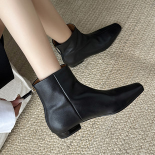 British Chic Casual Brown Ankle Boots Martin Boots Winter New Small Ankle Boots Square Toe Flat Boots Women's Boots