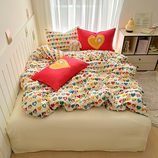 Ins Cartoon Fresh Wash Cotton Lolita Four-piece Set Skin-friendly and Soft for Home