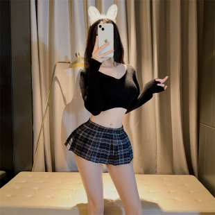 Sexy lingerie cute campus plaid JK sweater uniform transparent temptation passion suit miniskirt 127