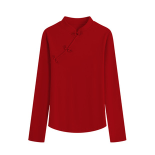 Autumn and Winter New Women's National Style Warm Oxygen Velvet Buckle New Chinese Base Top Base Shirt