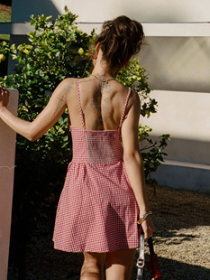 2025 Summer New French Style Hot Girl Style Lace Plaid Single Row Buckle dress