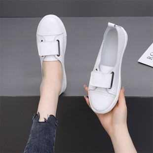 Genuine Leather White Shoes Women's 2025 Spring New Soft-soled Casual Cowhide Velcro Sneakers Flat Shallow Mouth Women's Glory