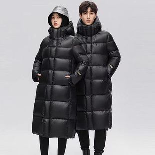 2024 Winter New Black Gold Label Down Jacket Long Hooded Thickened Jacket for Men and Women Couple Clothes