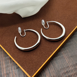 silver Large Ring Ear Clip Mosquito-repellent Incense Plate Earrings Women's Large Ring Suitable for Round Face All-match Light Luxury High-end Earrings