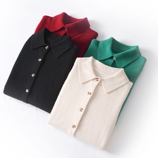 Spring and Autumn POLO collar knitted shirt outer wear loose long-sleeved sweater Andy velvet cardigan temperament lapel coat base