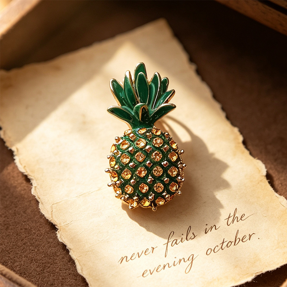 Vintage Glazed Pineapple Brooch Creative Rhinestone Fruit Shape Shawl Anti-Exposure Pin Coat Brooch Accessory