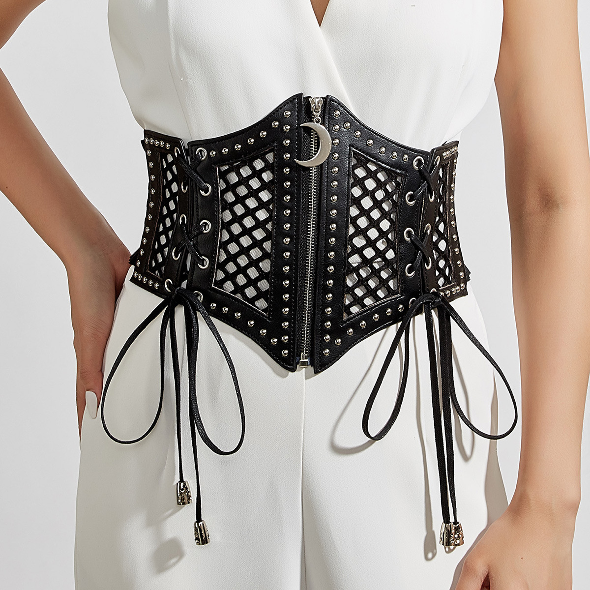European and American Style Women's Moon-Shaped Wide Belt, Korean Fashion Retro Elastic Waistband, Dress Waist Decoration