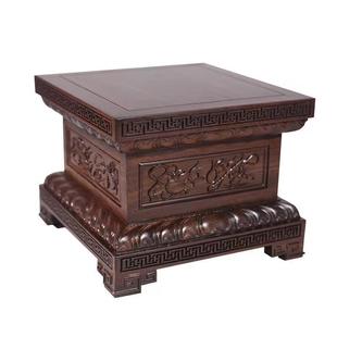 Buddha Statue Base Solid Wood Carving Square Guanyin Bodhisattva God of Wealth Guan Gong Decoration Gold and Steel Base