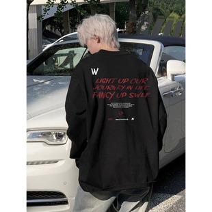 2025 American Style High Street White Long-sleeved T-shirt Men's Spring and Autumn Fashionable Brand Loose Teenager Men's Long-sleeved T-shirt