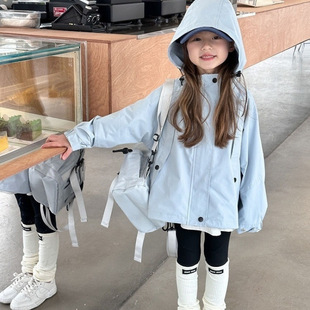 Children's Charge Clothes Outdoor Spring and Autumn New Boys and Girls Hooded Jacket Windproof Korean Baby Loose Western Style Top