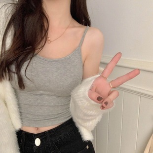 Girl's fresh inner wear pure cotton big U beauty back strap vest with chest pad outer wear bottoming top wrapped chest for women