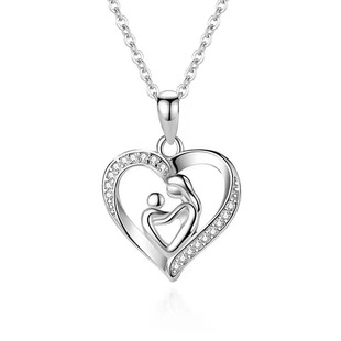 Amazon New Necklace Women's Mother's Day Gift Creative Love Mother and Son Concentric Micro-inlaid Zircon Embrace Clavicle Chain