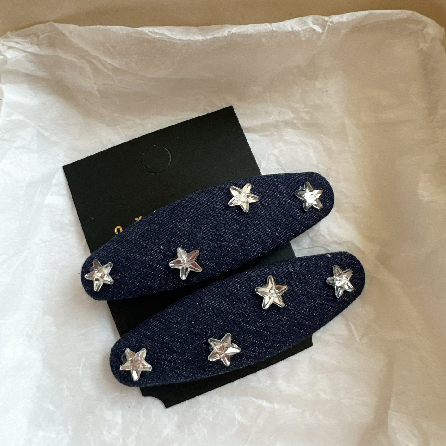 Korean-style dark blue and silver star hair clip, vintage simple fabric bangs clip, BB clip, hairpin, forehead and side clip