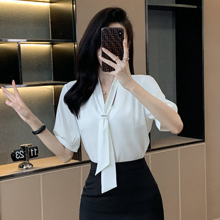 Chiffon Short-sleeved Shirt Women's Summer 2023 New Business Wear White Shirt Design Niche Loose Slimming Top