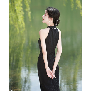 Черное сексуальное платье Cheongsam без рукавов, новинка 2023 года, улучшенное приталенное новое платье в китайском стиле, женское летнее длинное платье