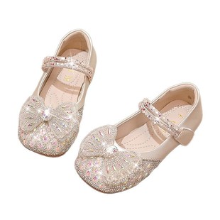 Girls' Shoes Princess Crystal Shoes 2025 New Spring and Summer Children's Small Leather Shoes Baby Girl's Soft Sole Shining Crystal