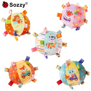 Sozz newborn rattle ball exercise baby grip rattle plush soothing puzzle hand ball baby toy