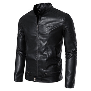 Autumn and Winter Outdoor Riding Motorcycle Leather Jacket Men's Coat Fashionable Handsome British Style New Korean Style Collar Casual Wallet