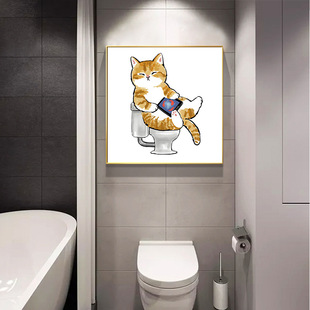 Japanese-style bathroom toilet decorative painting waterproof non-perforated squatting toilet cat cute toilet toilet hanging painting