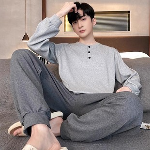 Spring and Autumn Pajamas Men's Long-sleeved Trousers Korean-style Loose Casual suit Outfit Summer Autumn and Winter Home Clothes