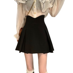 Short skirt spring cross-body black high waist skirt plus size A2023 niche pleated skirt women's design