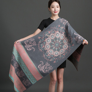 Autumn and Winter Cashew Jacquard Scarf Cashmere Women's Shawl Dual-purpose Thickened Universal Warm All-match Double-sided Long