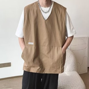 Spring and Autumn Vest Couple's Waistcoat New Casual Work Clothes Design Men's Big Sense Ripper Handsome Pullover Pocket Vest LOGO
