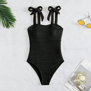Cross-border 2024 New strap small pit swimsuit women's summer Amazon solid color belly covering tight one-piece bikini