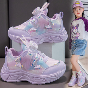 Girls' Leather Cartoon sneaker 2024 Autumn Solid Bottom Non-slip Girls' Running Shoes for Middle-aged Children and Students Casual Shoes