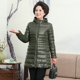 Middle-aged and elderly light down jacket women's round neck liner plus fat plus size collarless inner wear base mother's warm coat