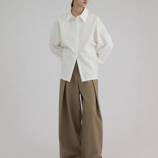 Spring and Autumn New Deconstructionism Back Buckle Tight Waist Slim-fit White Loose All-match Shirt Women's Shirt