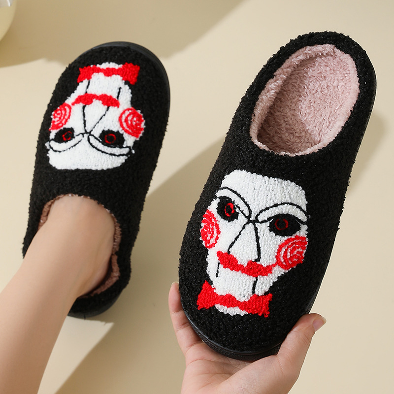 New Halloween Saw Cry Cartoon Warm Winter Cotton Slippers for Men and Women Couple Home Indoor Cotton Slippers