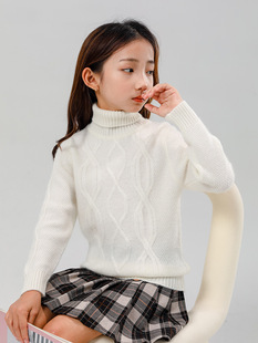 High quality children's cashmere thickened Girl Flower high lapel sweater boys and girls solid color warm pullover sweater fashion