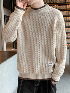 Men's Sweater Autumn and Winter fleece-lined Thick Half High Collar Warm Knitted Sweater Men's 2024 New Explosions Base Shirt Top