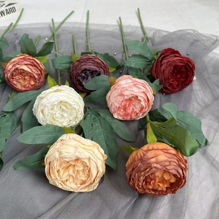 Vintage silk flower peony flower fake flower distressed single peony wedding bouquet European style indoor flower simulation