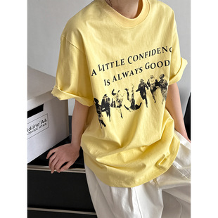 Luxi American Style Loose Printed Round Neck T-shirt Women's 2025 Spring and Summer New Fashion Brand Pure Cotton Short Sleeve Top 2868