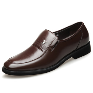 Men's plus size leather shoes 2023 Summer Business Formal wear hidden height leather men's shoes hollow breathable middle and old dad shoes