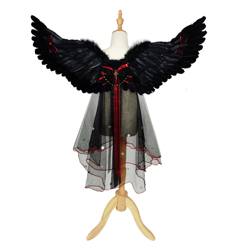 Halloween angel demon veil feather wings props dance costume cloak princess back decoration cosplay