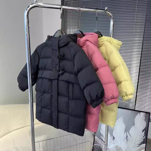 2024 Autumn and Winter Kidsren's New Baby Girl's Clothing Mid-length White Duck down Jacket Thickeneded Warm Jacket Trendy