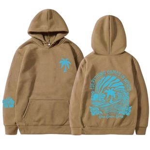2025 New European Size Women's Shaped Shoulder Sleeve Threaded Chasing Sunsets Sweater Hoodie Printed Jacket