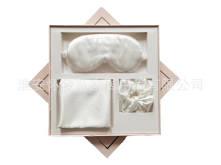 Factory direct imitation silk three-piece gift box suit hair ring pillowcase large intestine elastic sleep eye mask shading without pressure