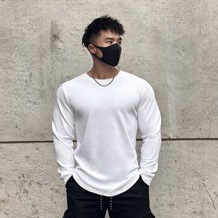 2023 autumn and winter new solid color stitching fitness training long sleeve men's casual running shirt sports T-shirt long sleeve