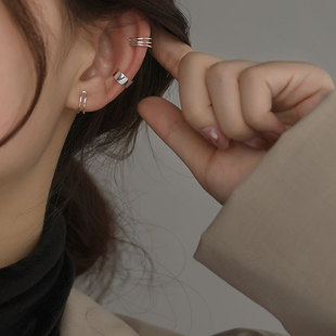 S925 Silver Simple Ear Clip Ear Clip Without Ear Holes Women's Retro Hong Kong Style Earrings Earrings Simple Light Luxury Elegant Earrings