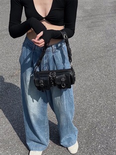 Advanced Design Sense Niche Spice Girl Bag Woven Double Pocket Cylinder Bag Underarm Bag All-match Motorcycle Style Crossbody Bag Trendy