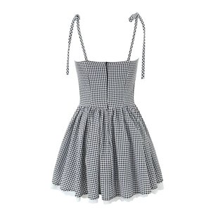 2024 European and American Style Summer Women's New Plaid Lace Strap Sling dress 1256