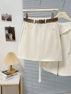 2025 Spring and Summer Korean Style Casual Short Skirt High Waist Slim Skirt Design Sense Commuter A- line Skirt with Belt 9313