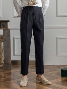 Spring and Autumn Korean-style Naples Design Mid-high Waist Straight Ankle Pants British Straight Anti-wrinkle Casual Pants for Men
